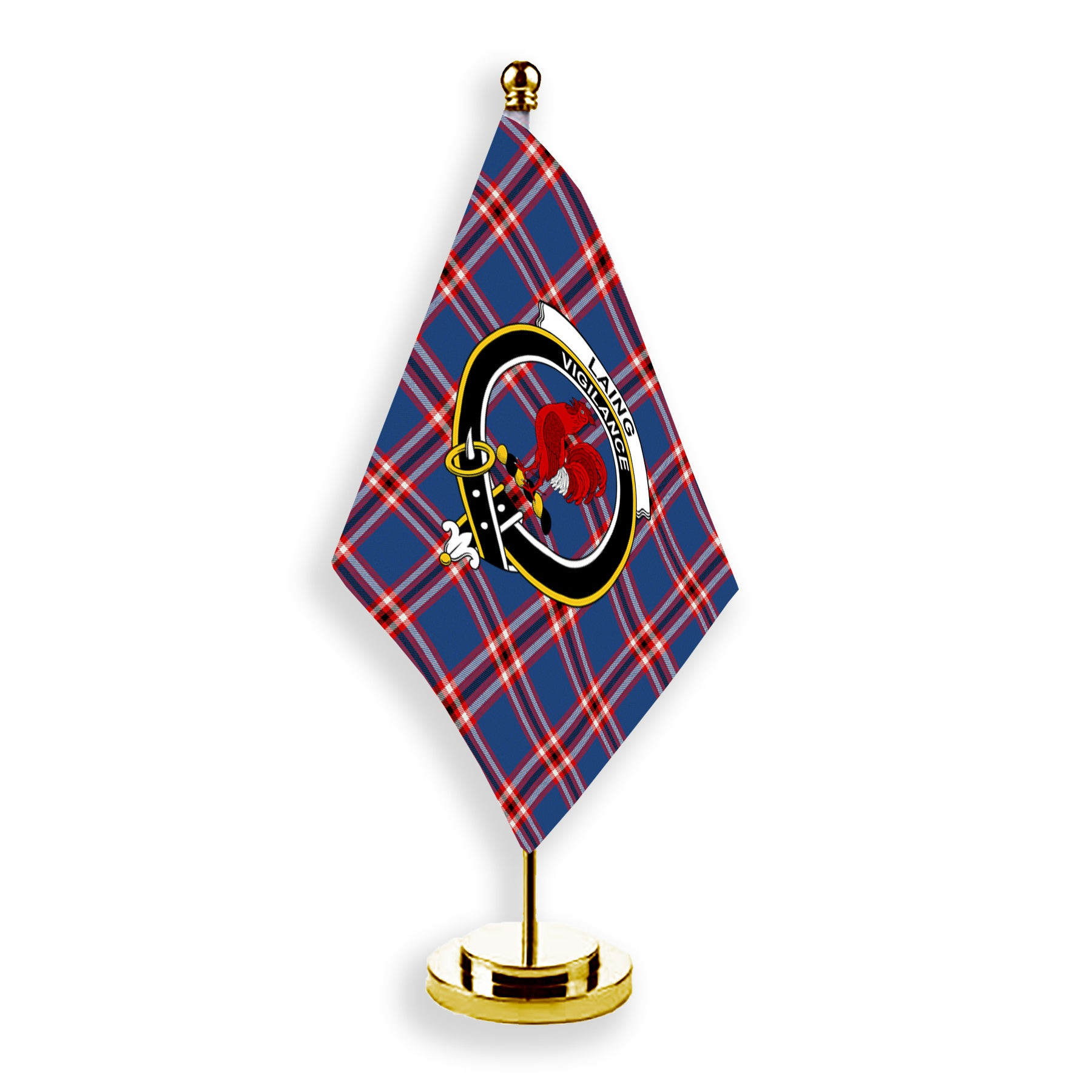 ScotsTee Shop Scottish Laing of Archiestown Modern Crest Tartan Desk Flag Plaid Table Flag