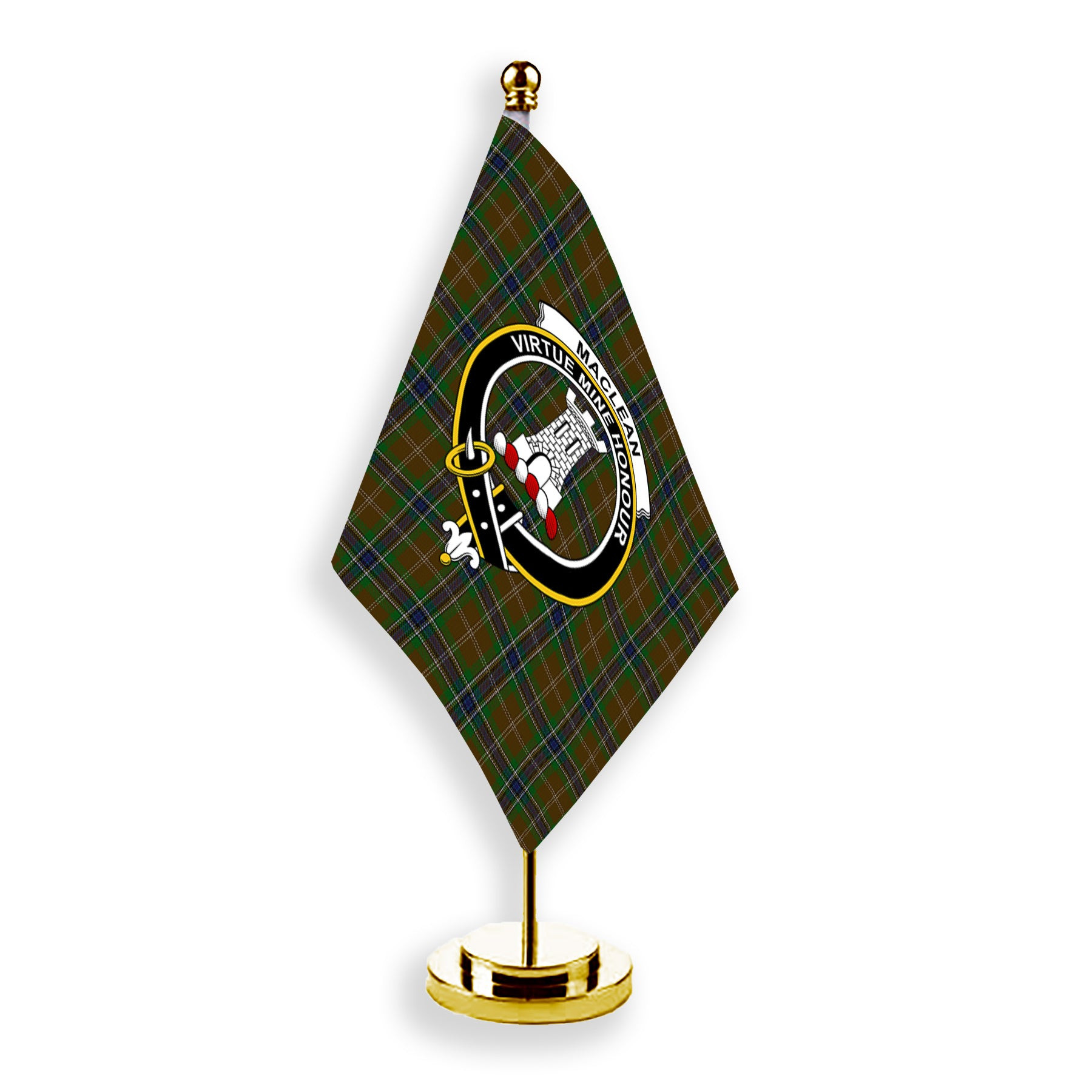 ScotsTee Shop Scottish MacLean of Kingairloch Crest Tartan Desk Flag Plaid Table Flag