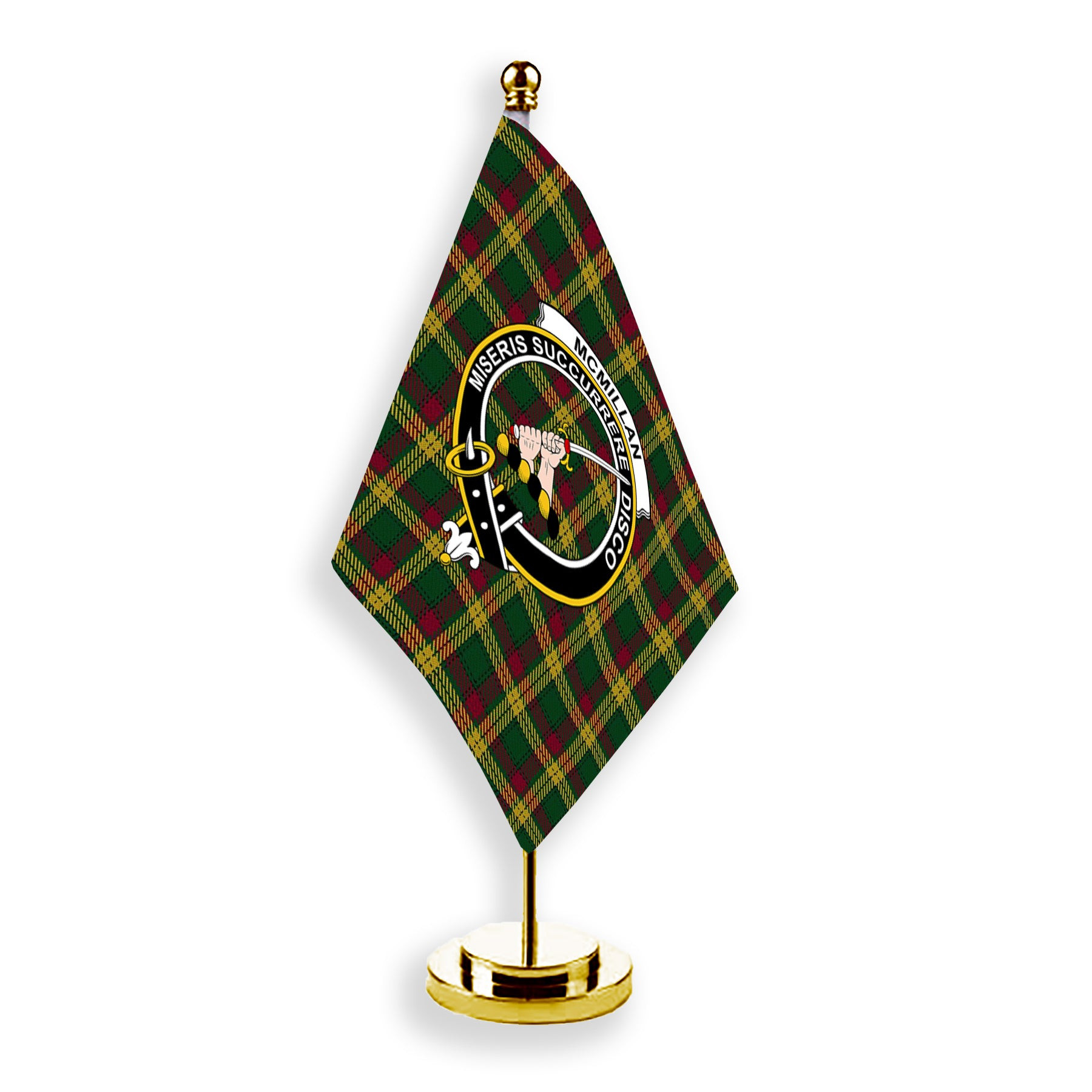 ScotsTee Shop Scottish McMillan Ancient Crest Tartan Desk Flag Plaid Table Flag