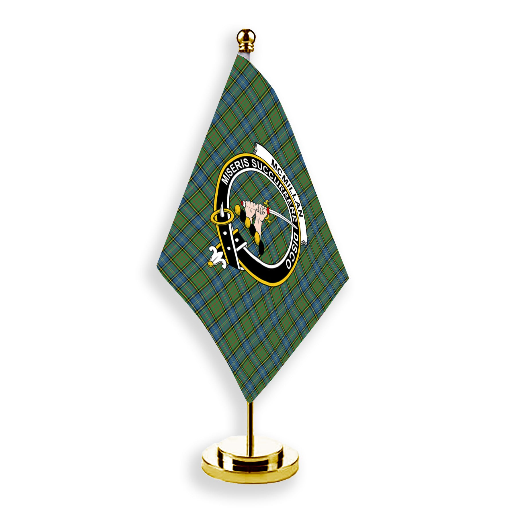ScotsTee Shop Scottish McMillan Hunting Ancient Crest Tartan Desk Flag Plaid Table Flag