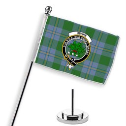 ScotsTee Shop Scottish Irvine of Bonshaw Ancient Crest Tartan Desk Flag Plaid Table Flag