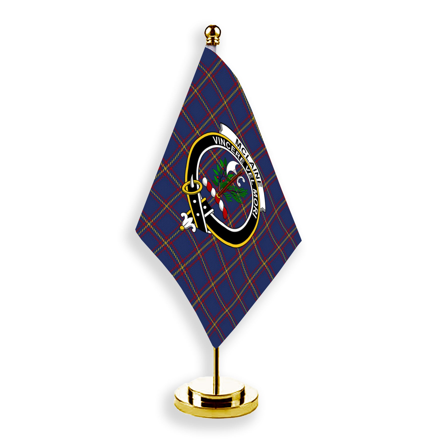 ScotsTee Shop Scottish McLaine of Lochbuie Crest Tartan Desk Flag Plaid Table Flag