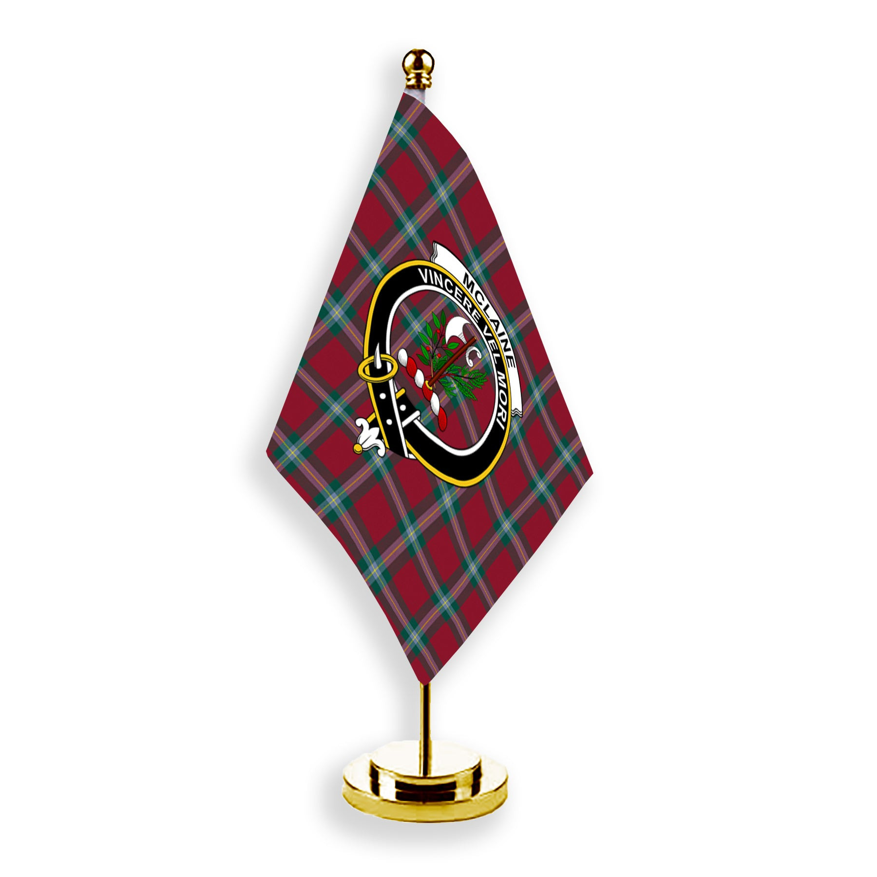 ScotsTee Shop Scottish McLaine of Loch Buie Modern Crest Tartan Desk Flag Plaid Table Flag