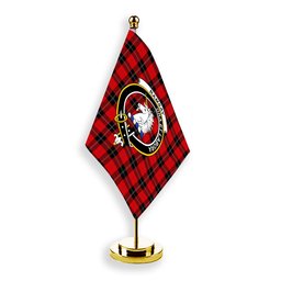 ScotsTee Shop Scottish Ramsay of Dalhousie (Ramsay Red) Modern Crest Tartan Desk Flag Plaid Table Flag