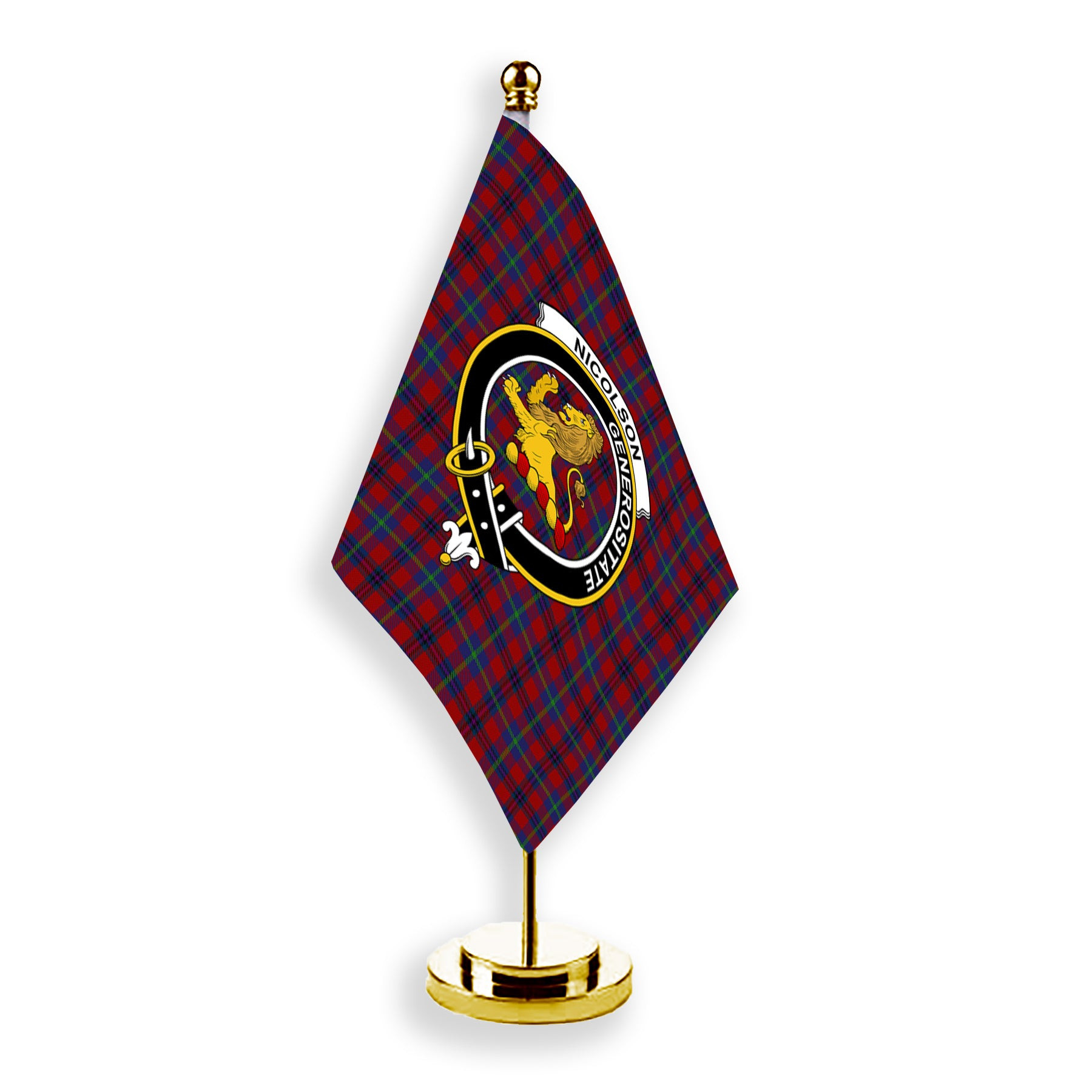 ScotsTee Shop Scottish Nicolson of Tiree & Coll Crest Tartan Desk Flag Plaid Table Flag