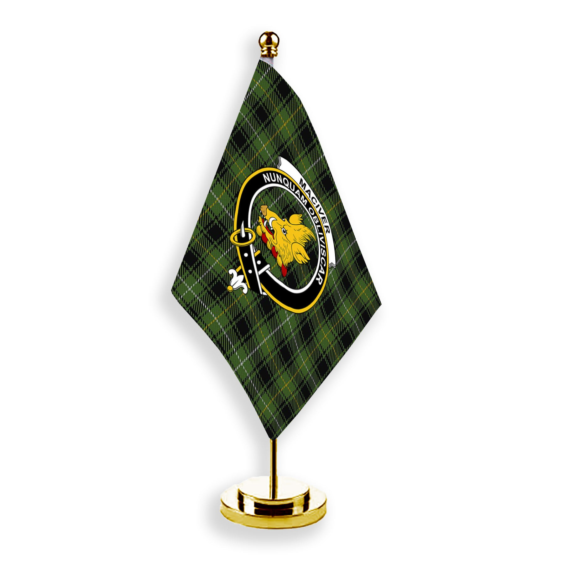 ScotsTee Shop Scottish MacIver Hunting Crest Tartan Desk Flag Plaid Table Flag