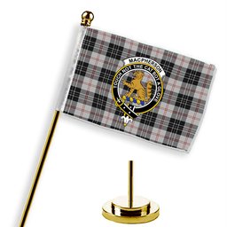 ScotsTee Shop Scottish MacPherson of Cluny Black and White Crest Tartan Desk Flag Plaid Table Flag
