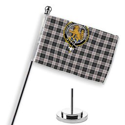 ScotsTee Shop Scottish MacPherson of Cluny Black and White Crest Tartan Desk Flag Plaid Table Flag
