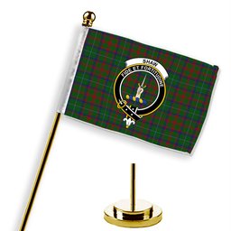 ScotsTee Shop Scottish Shaw of Tordarroch Green Hunting Crest Tartan Desk Flag Plaid Table Flag