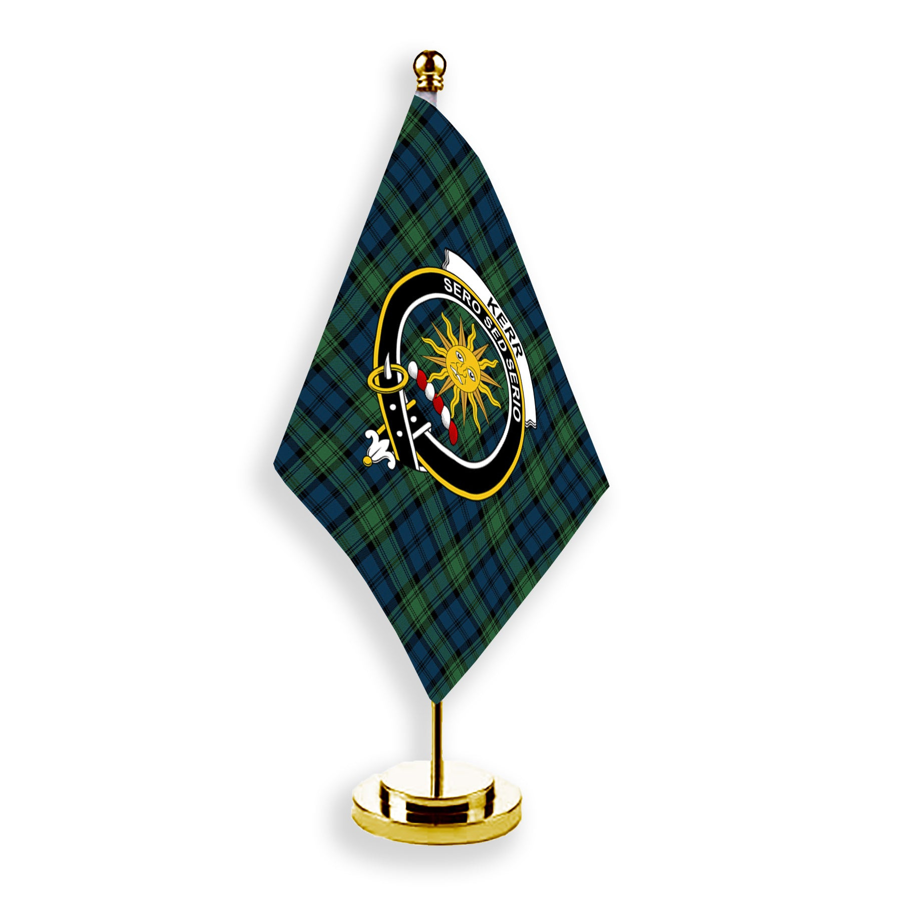 ScotsTee Shop Scottish Kerr Hunting Modern Crest Tartan Desk Flag Plaid Table Flag
