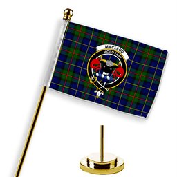 ScotsTee Shop Scottish MacLeod of Harris Modern Crest Tartan Desk Flag Plaid Table Flag