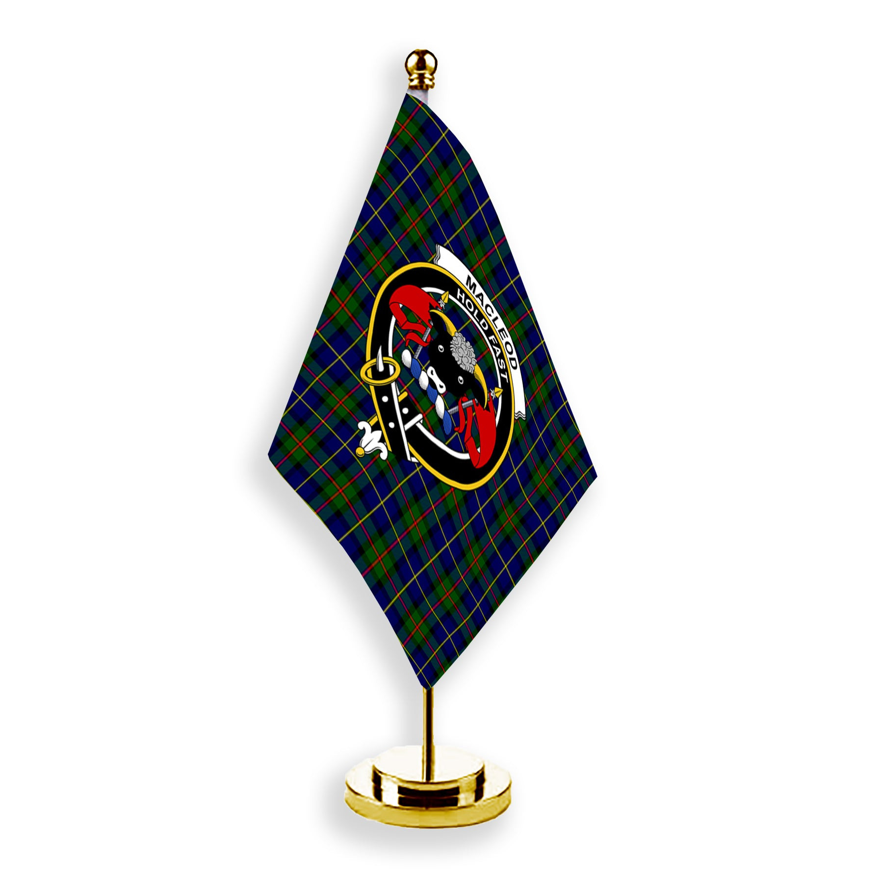 ScotsTee Shop Scottish MacLeod of Harris Modern Crest Tartan Desk Flag Plaid Table Flag