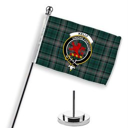 ScotsTee Shop Scottish Kelly of Sleat Hunting Crest Tartan Desk Flag Plaid Table Flag