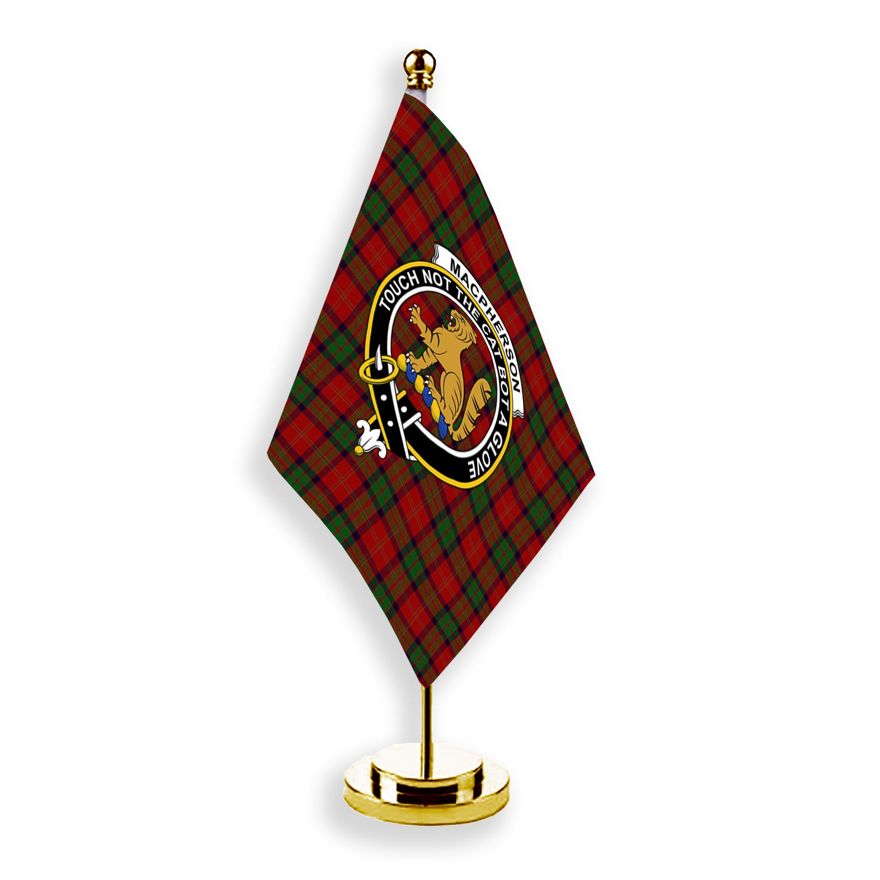 ScotsTee Shop Scottish MacPherson of Cluny Crest Tartan Desk Flag Plaid Table Flag