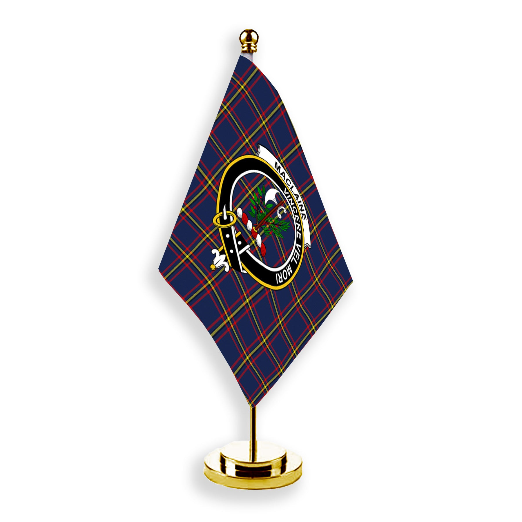 ScotsTee Shop Scottish MacLaine of Lochbuie Hunting Modern Crest Tartan Desk Flag Plaid Table Flag