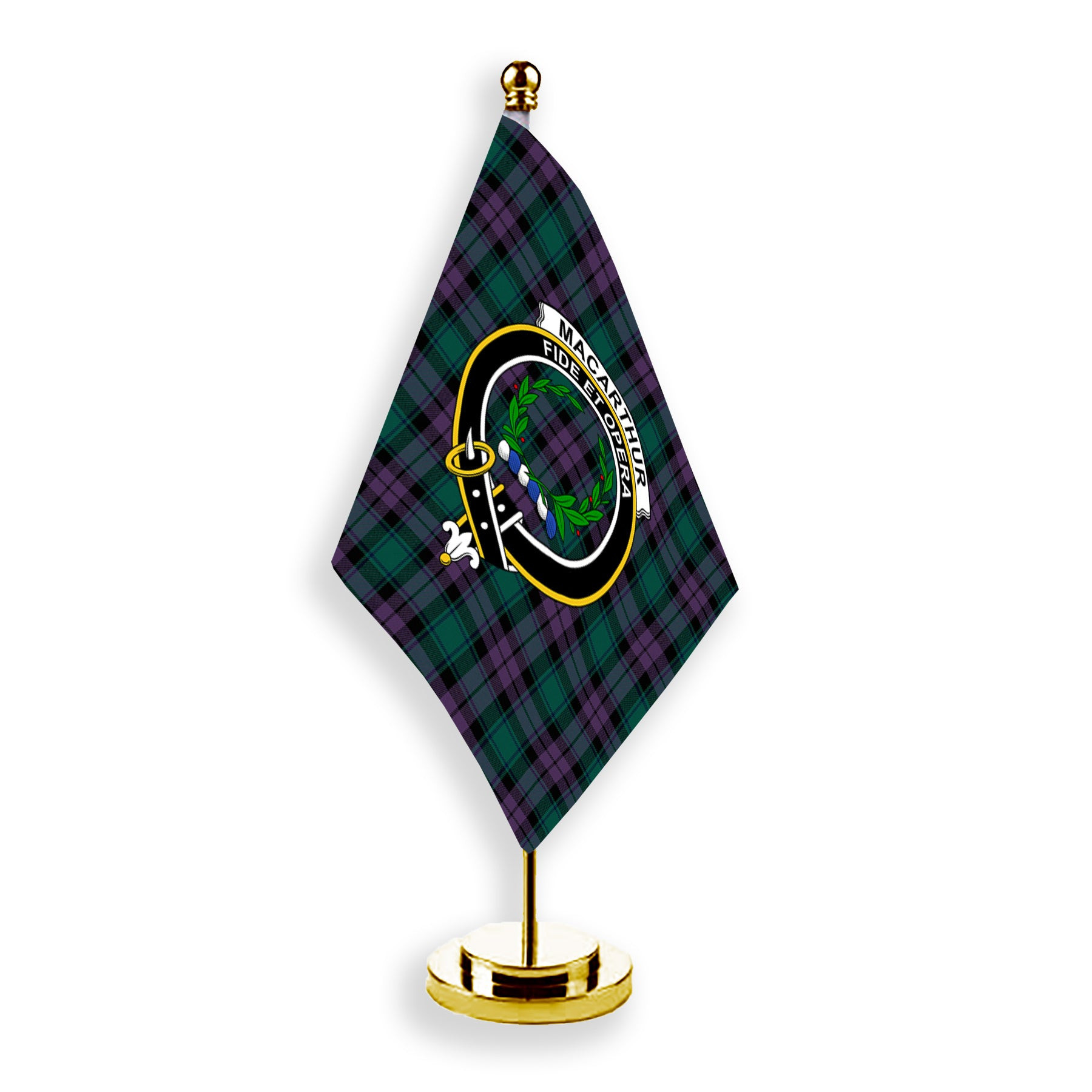 ScotsTee Shop Scottish MacArthur of Milton Modern Crest Tartan Desk Flag Plaid Table Flag