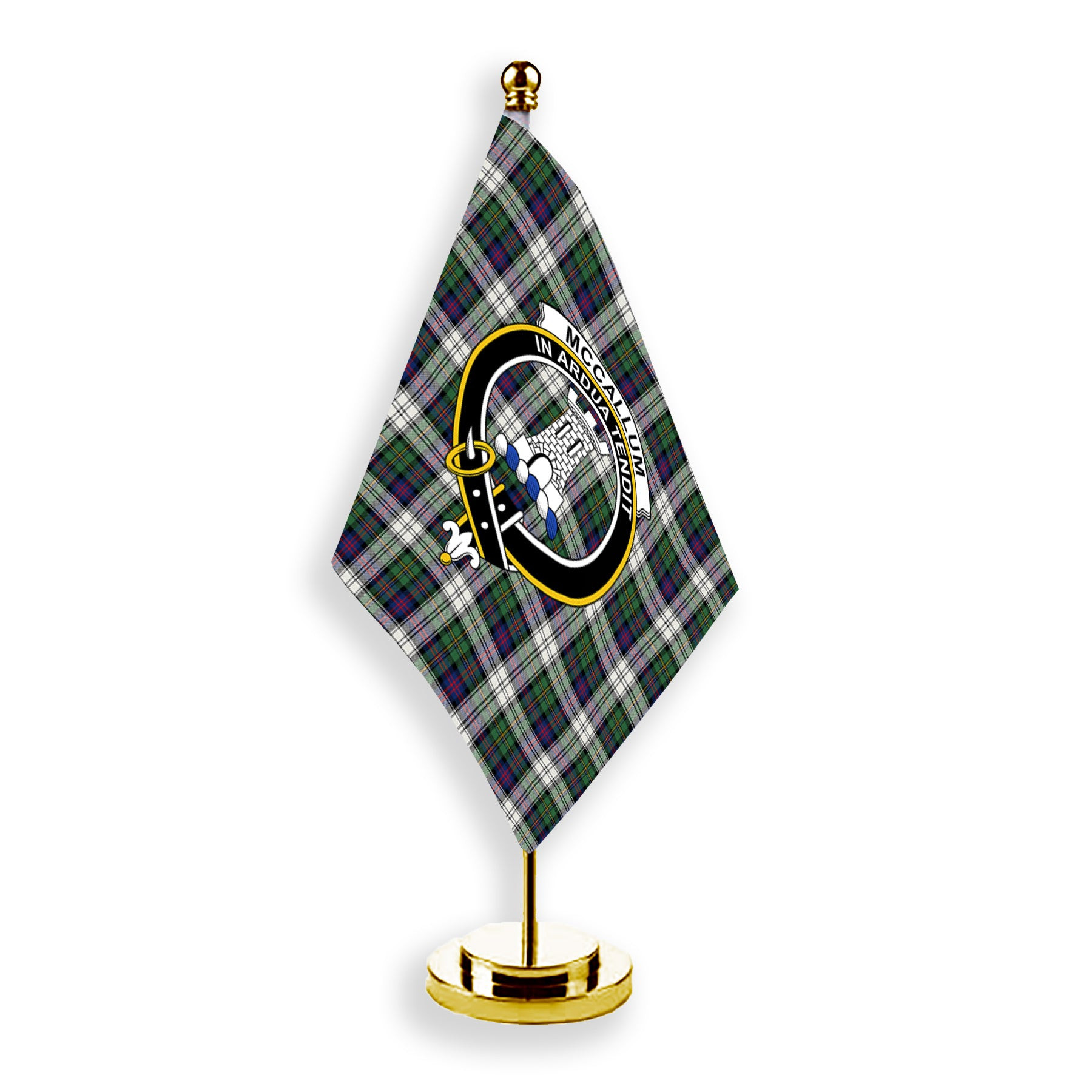 ScotsTee Shop Scottish McCallum Dress Modern Crest Tartan Desk Flag Plaid Table Flag