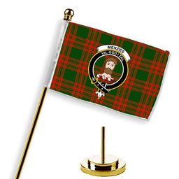ScotsTee Shop Scottish Menzies Green Modern Crest Tartan Desk Flag Plaid Table Flag