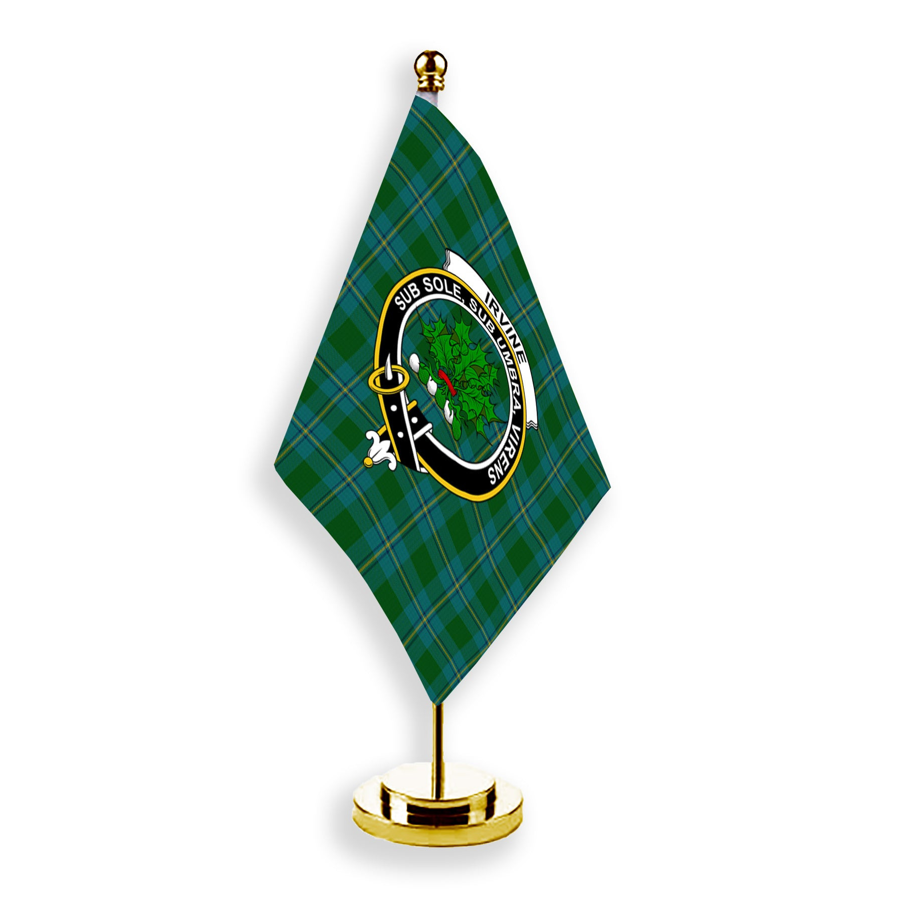 ScotsTee Shop Scottish Irvine of Bonshaw Crest Tartan Desk Flag Plaid Table Flag