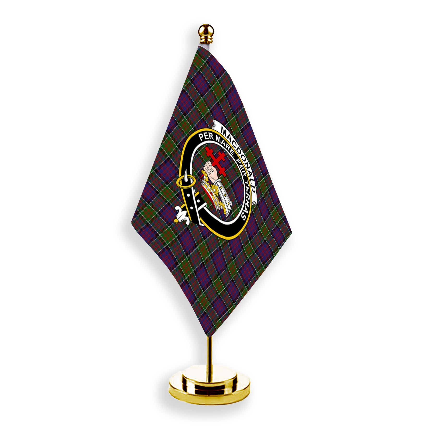 ScotsTee Shop Scottish MacDonald of Clanranald 2 Crest Tartan Desk Flag Plaid Table Flag