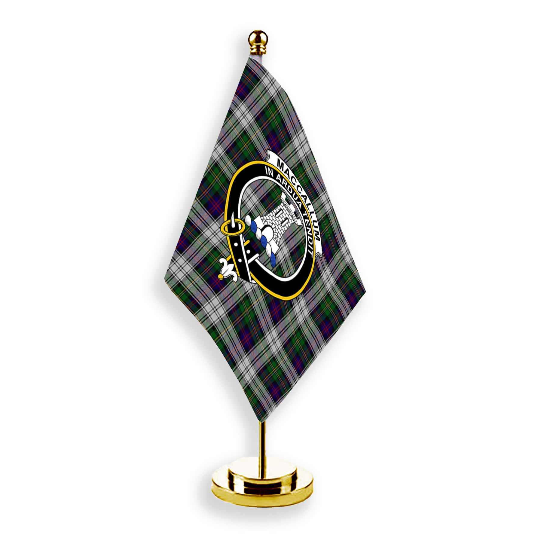 ScotsTee Shop Scottish MacCallum Dress - TD Crest Tartan Desk Flag Plaid Table Flag