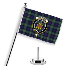 ScotsTee Shop Scottish MacKenzie Hunting Green Crest Tartan Desk Flag Plaid Table Flag
