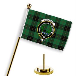 ScotsTee Shop Scottish McArthur-Fox Hunting Ancient Crest Tartan Desk Flag Plaid Table Flag