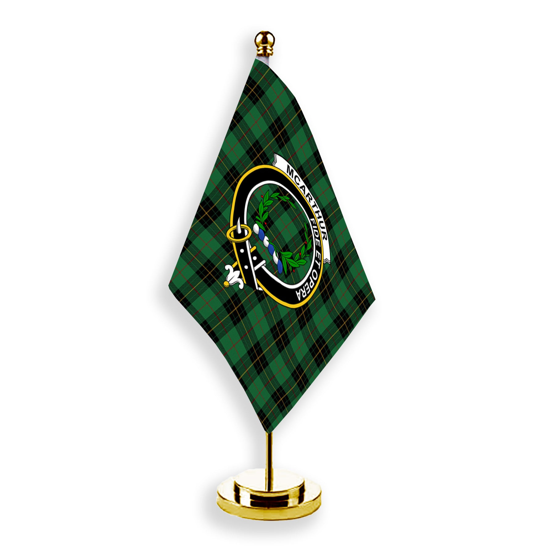 ScotsTee Shop Scottish McArthur-Fox Hunting Ancient Crest Tartan Desk Flag Plaid Table Flag