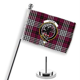 ScotsTee Shop Scottish Little of Morton Rigg Modern Crest Tartan Desk Flag Plaid Table Flag