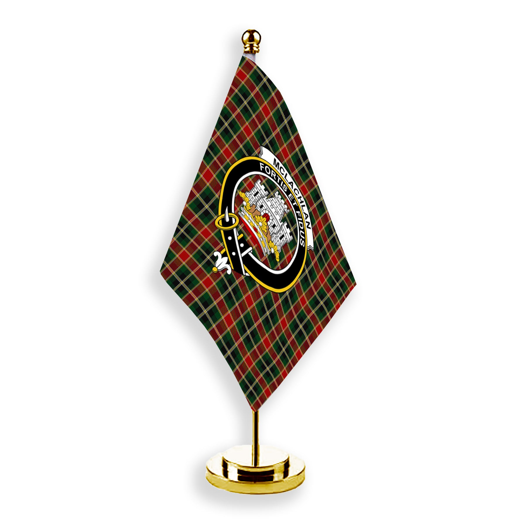 ScotsTee Shop Scottish McLachlan Hunting Modern Crest Tartan Desk Flag Plaid Table Flag