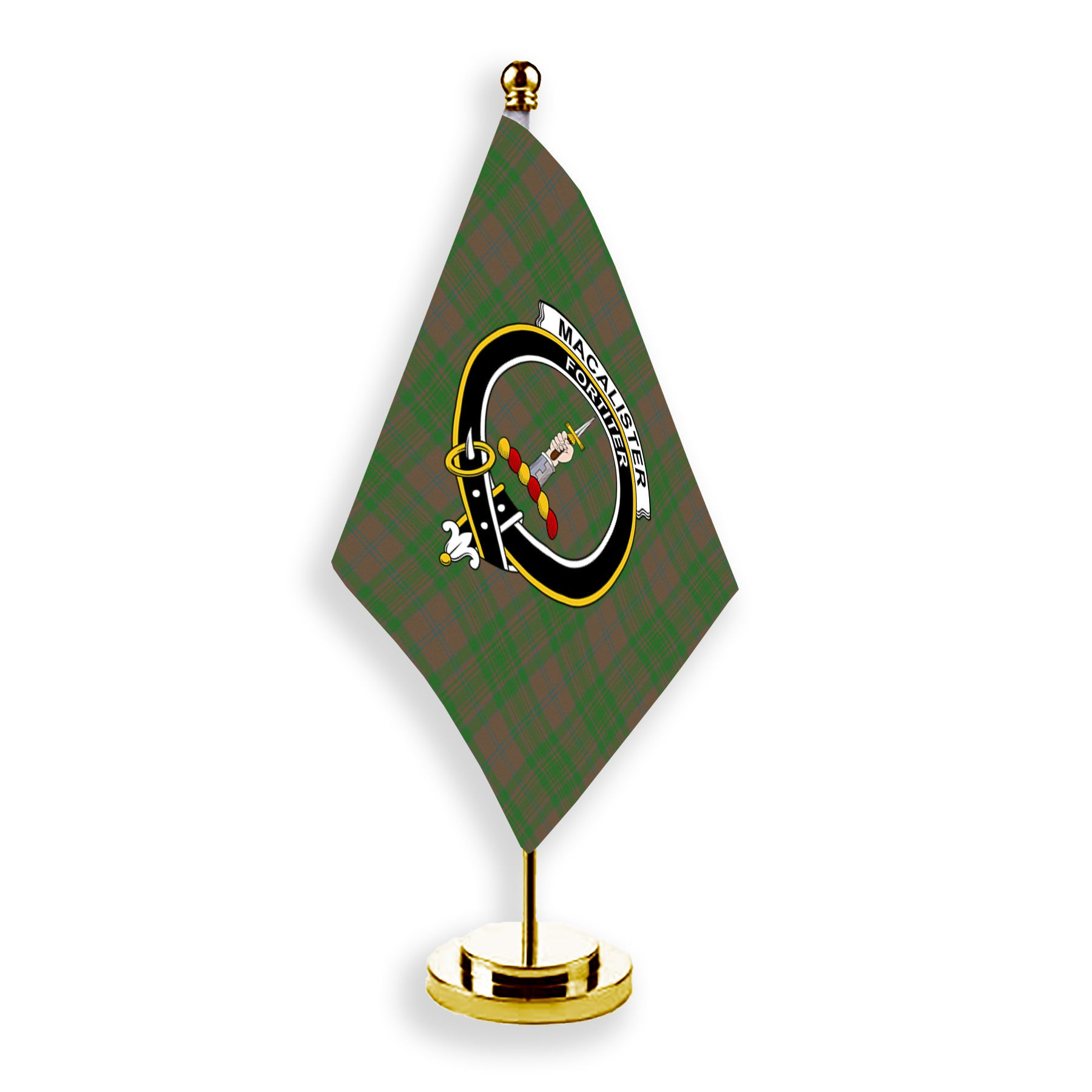 ScotsTee Shop Scottish MacAlister of Glenbarr Hunting Ancient Crest Tartan Desk Flag Plaid Table Flag