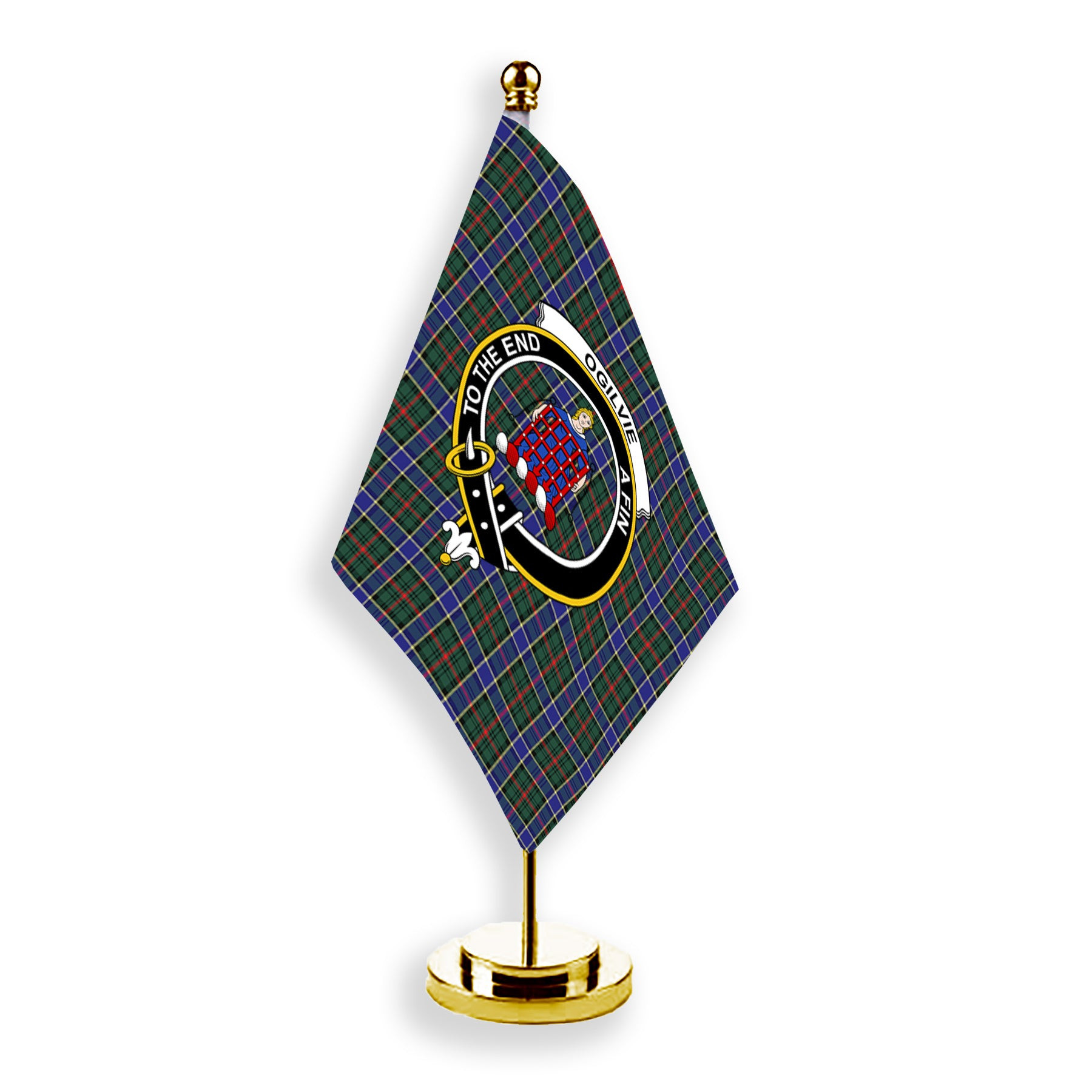 ScotsTee Shop Scottish Ogilvie (Ogilvy) Hunting Modern Crest Tartan Desk Flag Plaid Table Flag