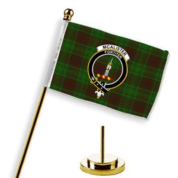 ScotsTee Shop Scottish McAlister of Glenbarr Hunting Crest Tartan Desk Flag Plaid Table Flag