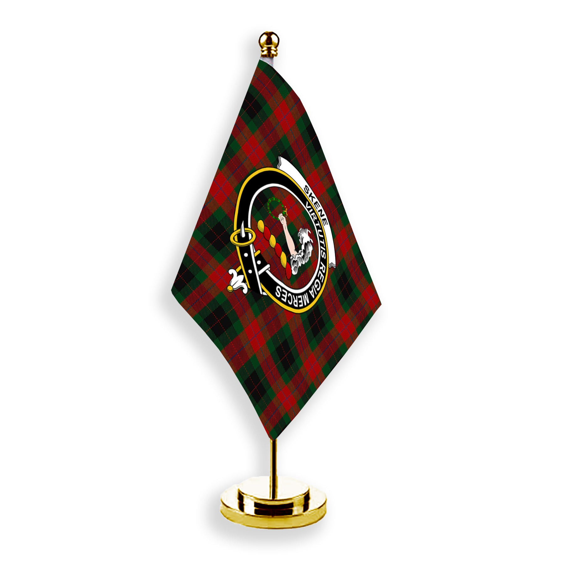 ScotsTee Shop Scottish Skene of Cromar Black Crest Tartan Desk Flag Plaid Table Flag