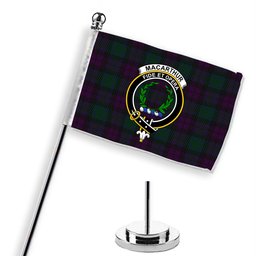 ScotsTee Shop Scottish MacArthur of Milton Hunting Crest Tartan Desk Flag Plaid Table Flag