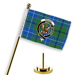 ScotsTee Shop Scottish Wishart Hunting Ancient Clan Crest Tartan Desk Flag Plaid Table Flag