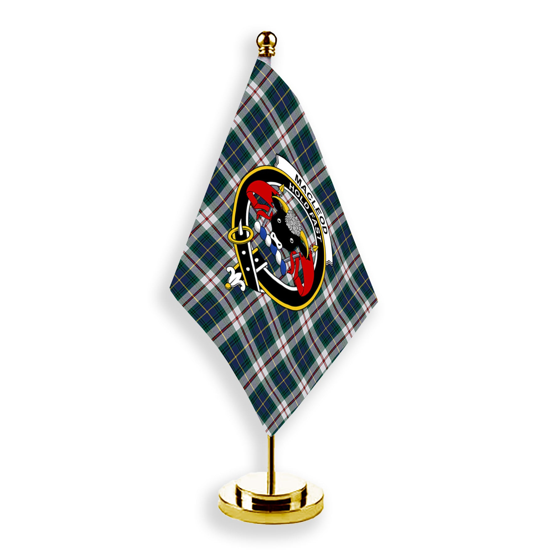 ScotsTee Shop Scottish MacLeod Of Californian Modern Crest Tartan Desk Flag Plaid Table Flag