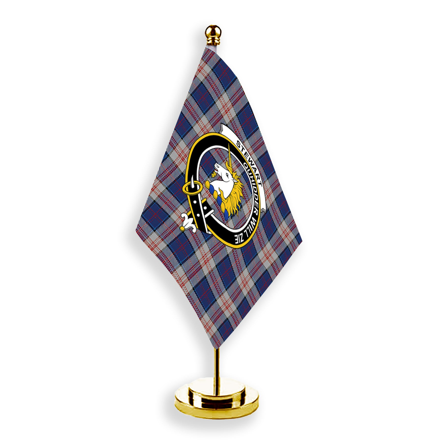 ScotsTee Shop Scottish Stewart of Appin Hunting Dress Crest Tartan Desk Flag Plaid Table Flag
