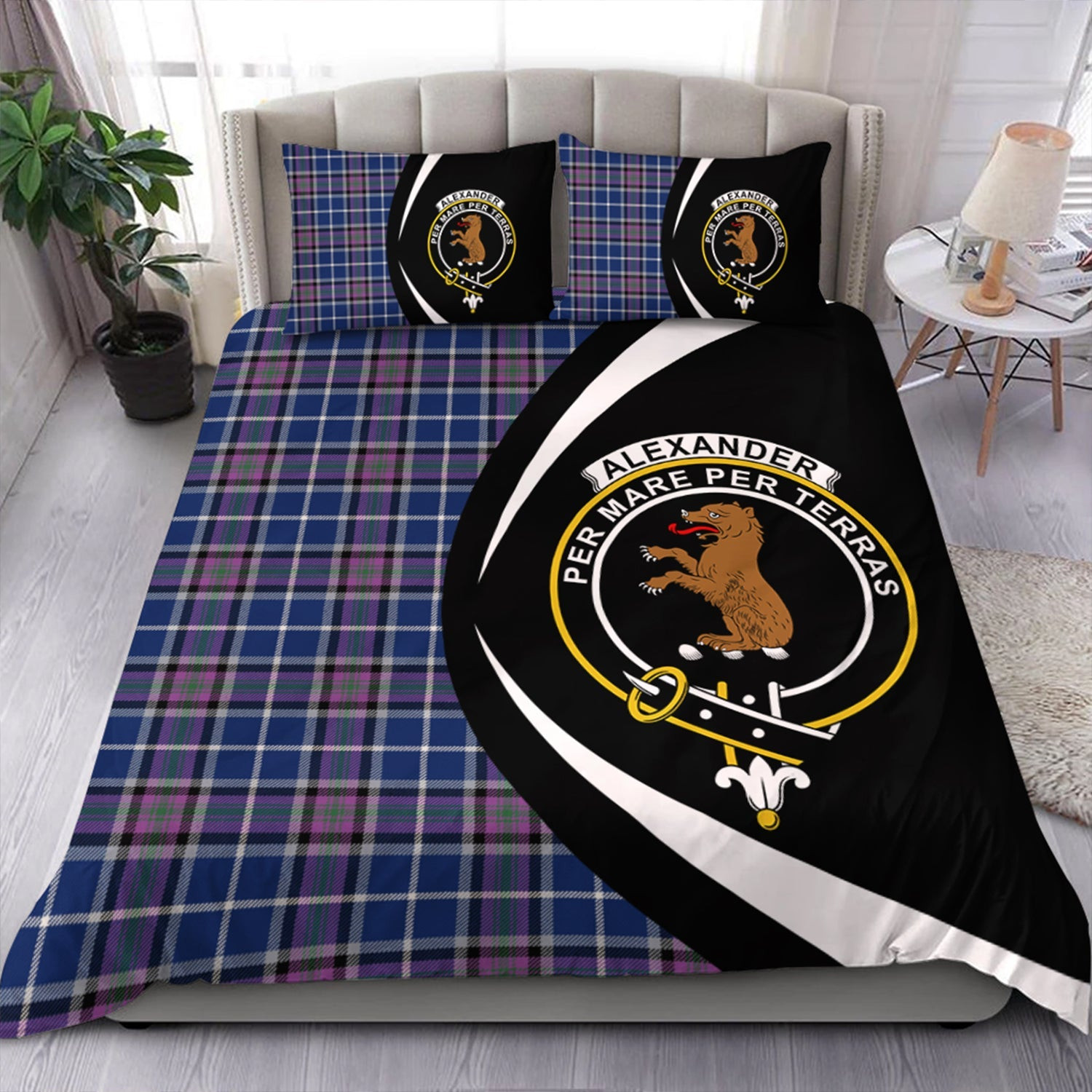 ScotsTee Shop Scottish Alexander of Menstry Modern Clan Badge Tartan Bedding Set Circle Style