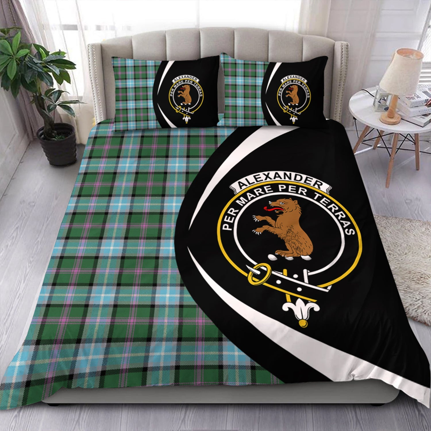 ScotsTee Shop Scottish Alexander of Menstry Hunting Ancient Clan Badge Tartan Bedding Set Circle Style