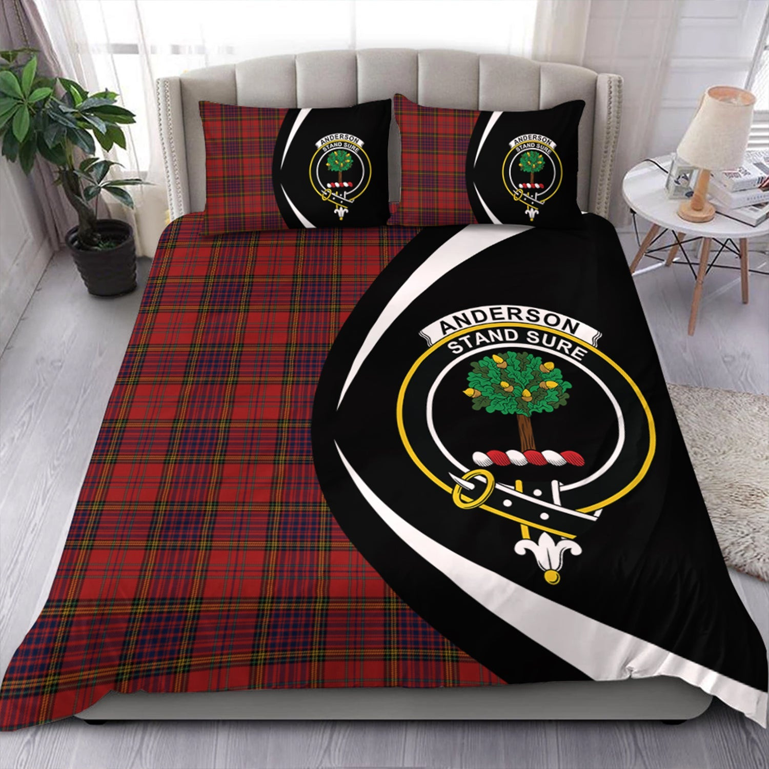 ScotsTee Shop Scottish Anderson of Kinneddar Red Modern Clan Badge Tartan Bedding Set Circle Style