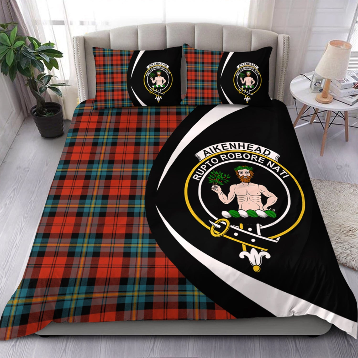 ScotsTee Shop Scottish Aitken Ancient Clan Badge Tartan Bedding Set Circle Style