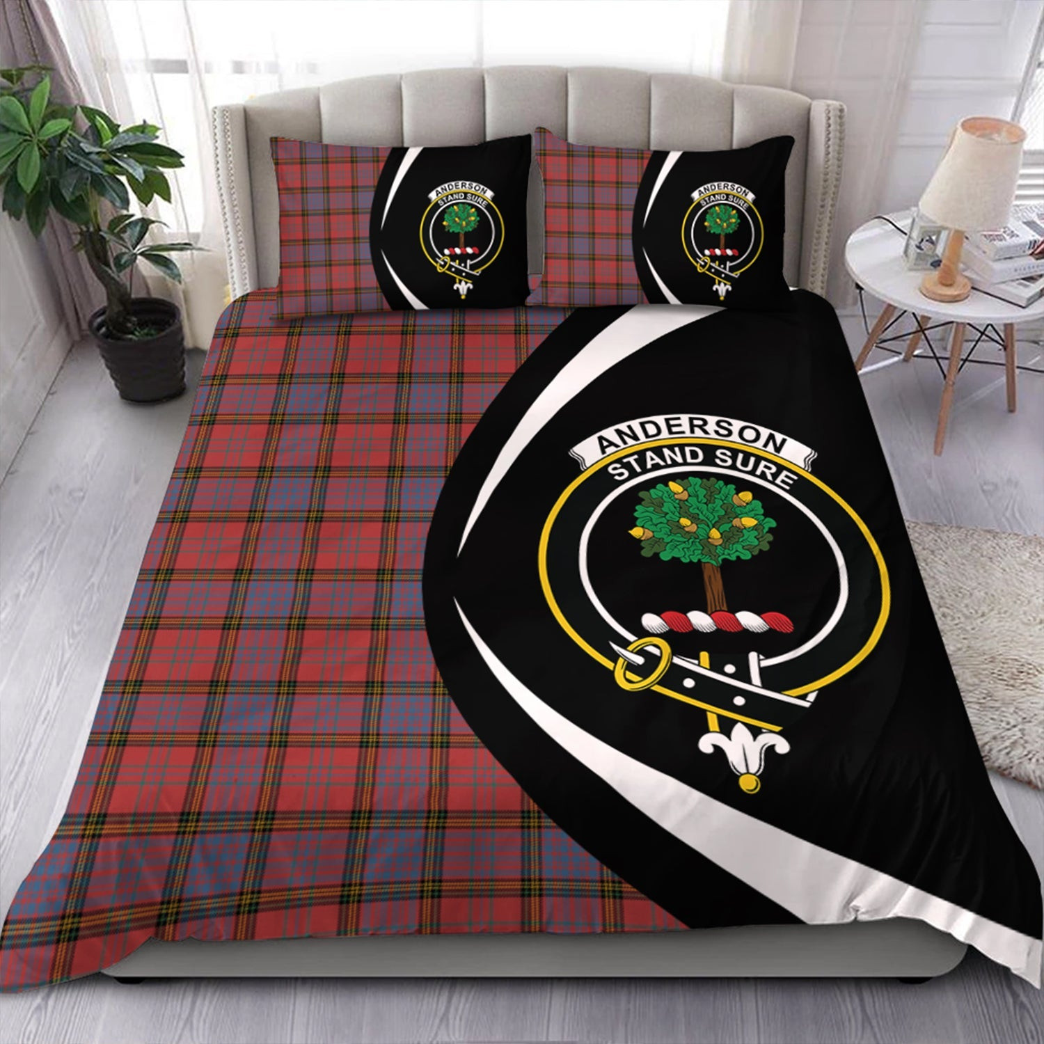 ScotsTee Shop Scottish Anderson of Kinneddar Red Ancient Clan Badge Tartan Bedding Set Circle Style