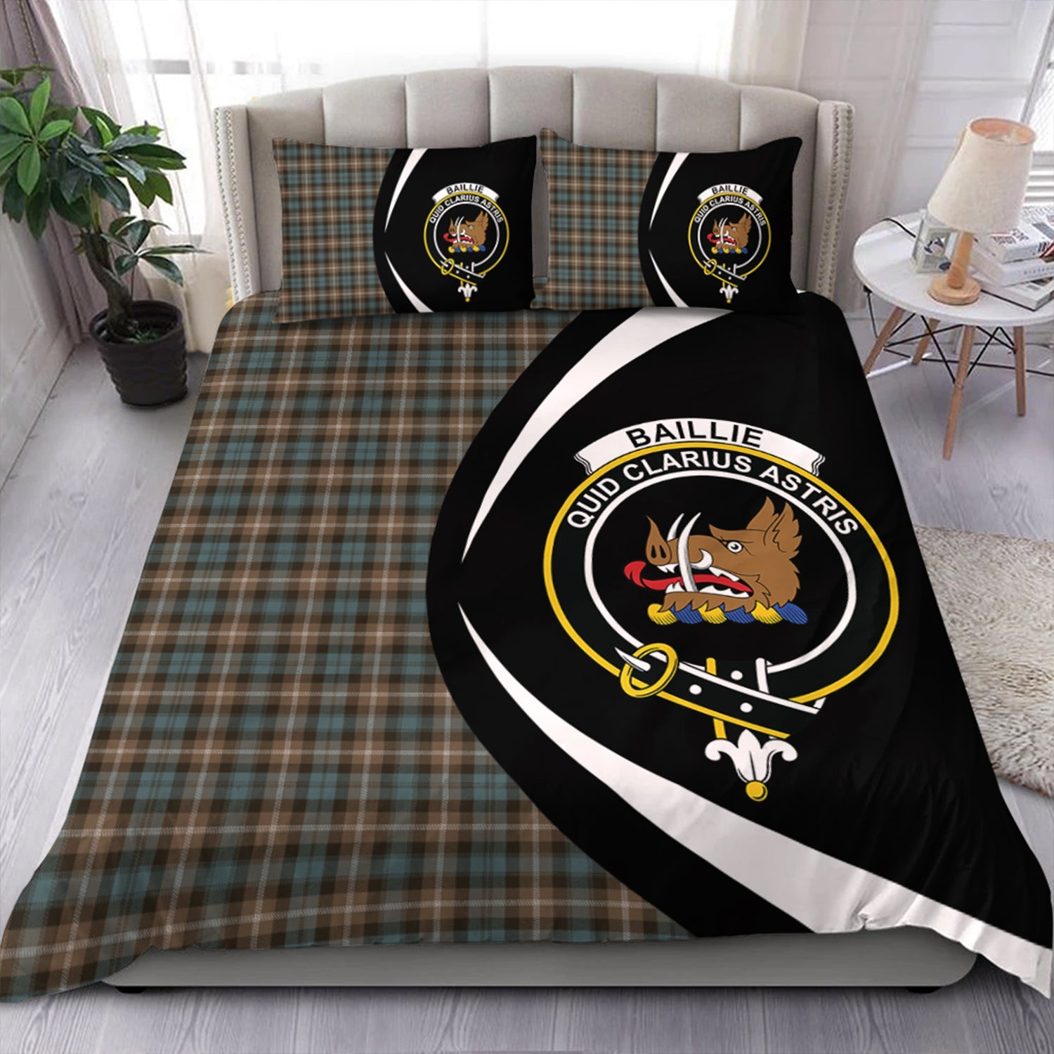 ScotsTee Shop Scottish Baillie of Polkemmet Weathered Clan Badge Tartan Bedding Set Circle Style