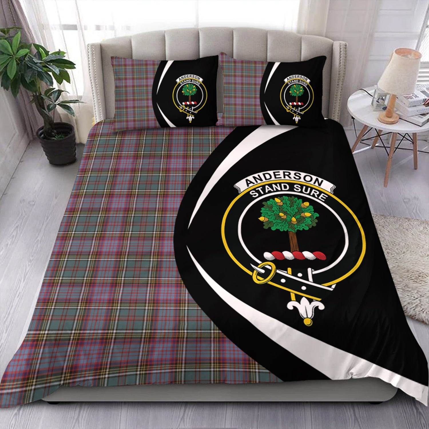 ScotsTee Shop Scottish Anderson of Kinneddar Hunting Weathered Clan Badge Tartan Bedding Set Circle Style
