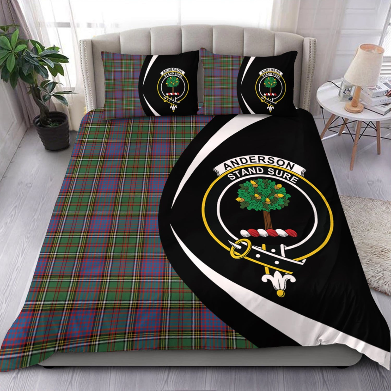 ScotsTee Shop Scottish Anderson of Kinneddar Hunting Clan Badge Tartan Bedding Set Circle Style