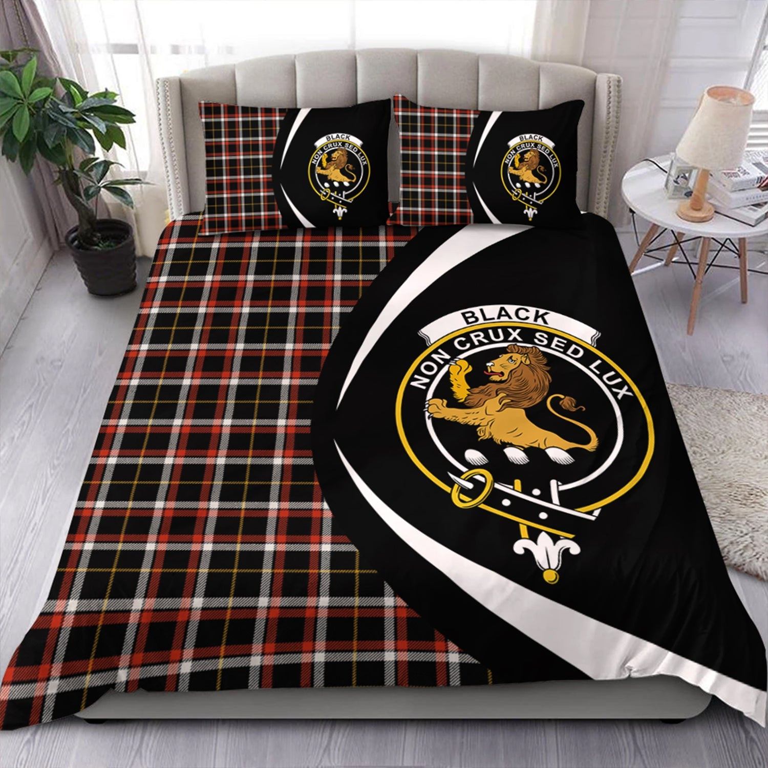 ScotsTee Shop Scottish Black (DCD) Ancient Clan Badge Tartan Bedding Set Circle Style