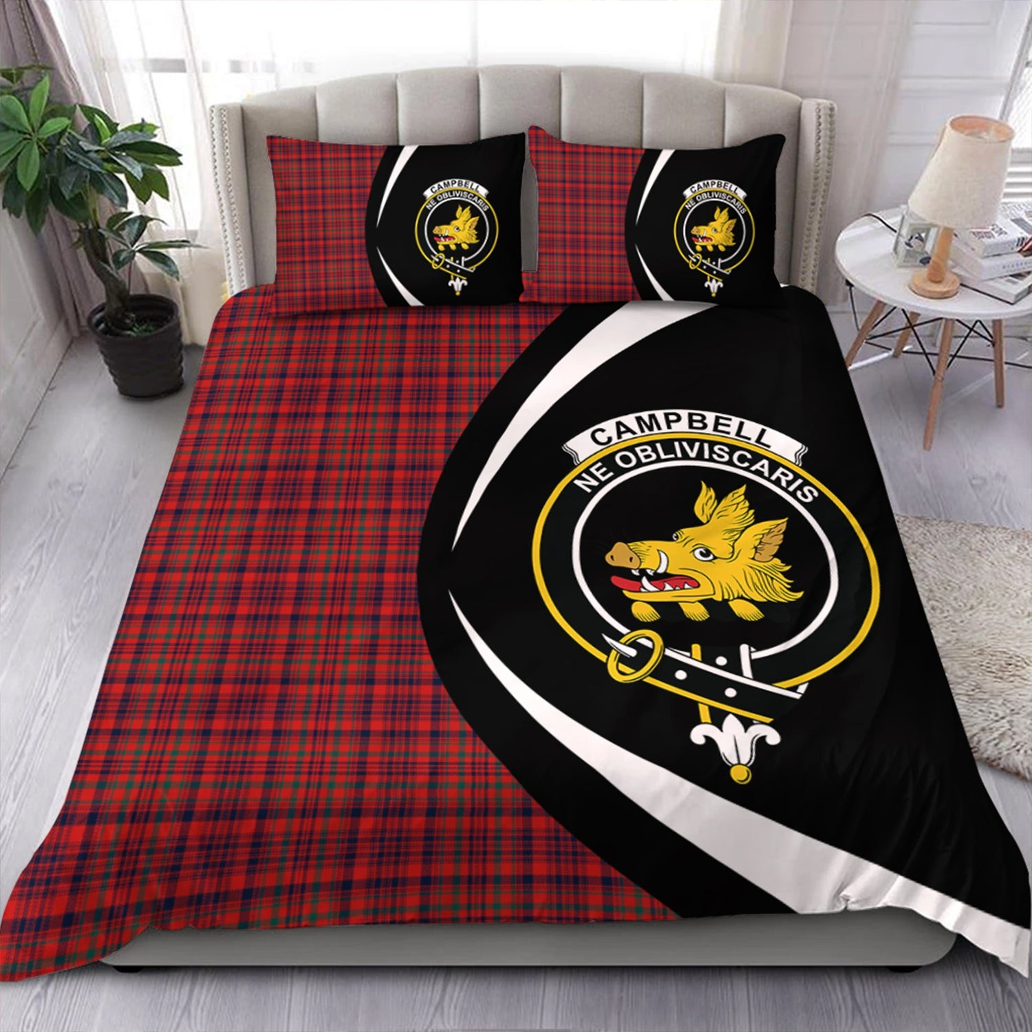 ScotsTee Shop Scottish Campbell of Loudon Plaid Modern 2 Clan Badge Tartan Bedding Set Circle Style
