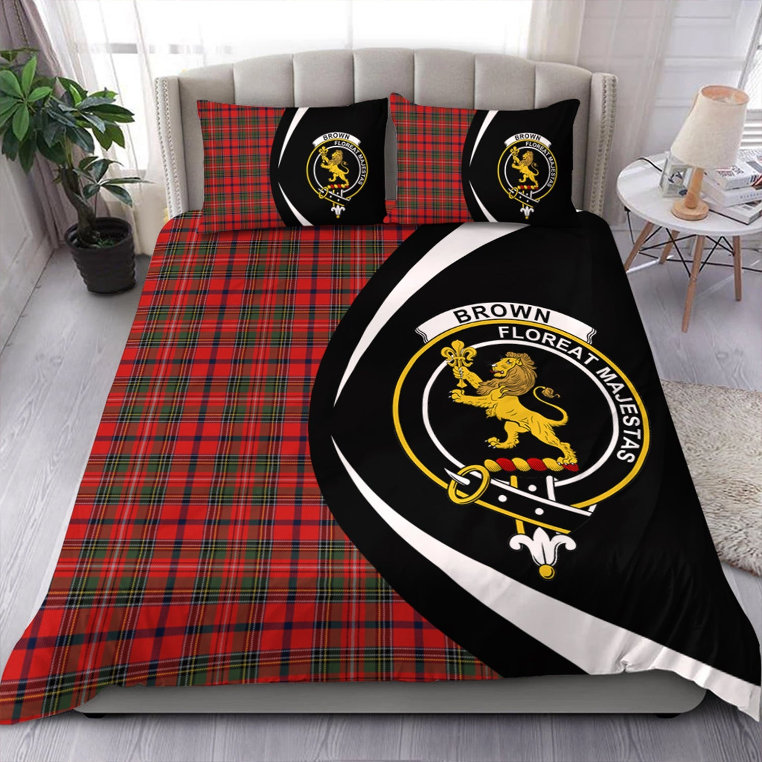 ScotsTee Shop Scottish Brown of Castledean (Broun of Castledean) Modern Clan Badge Tartan Bedding Set Circle Style