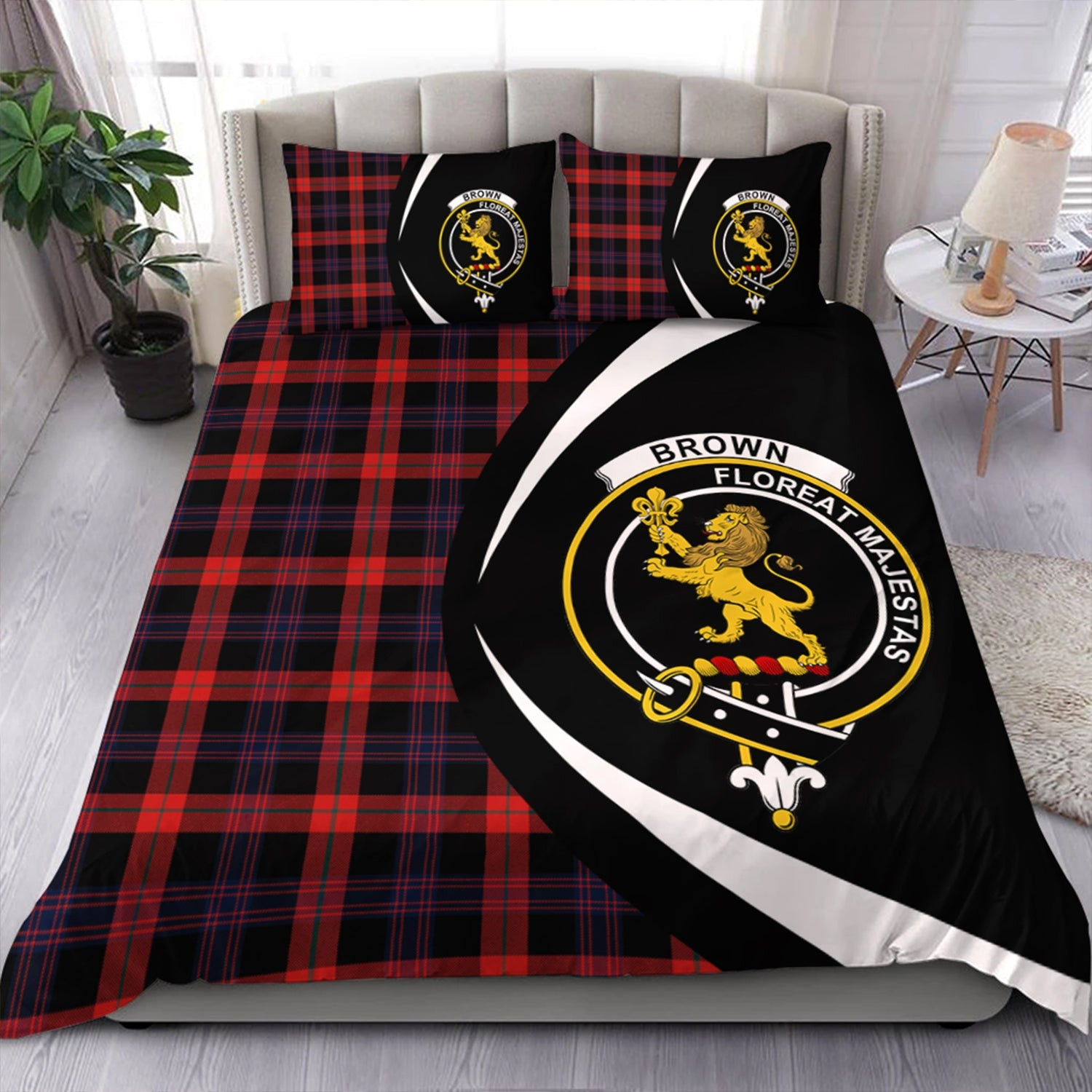 ScotsTee Shop Scottish Brown (Broun) Modern Clan Badge Tartan Bedding Set Circle Style